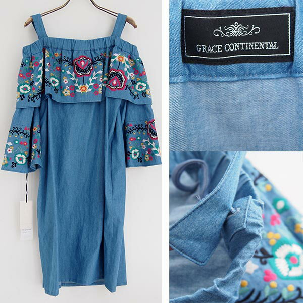 (SALE50%OFF) GRACE CONTINENTAL グレースコンチネンタル オフショルデニム刺繍ワンピース 18231013 セール muselect-10079668 セレクトショップ ムー サンプル画像2