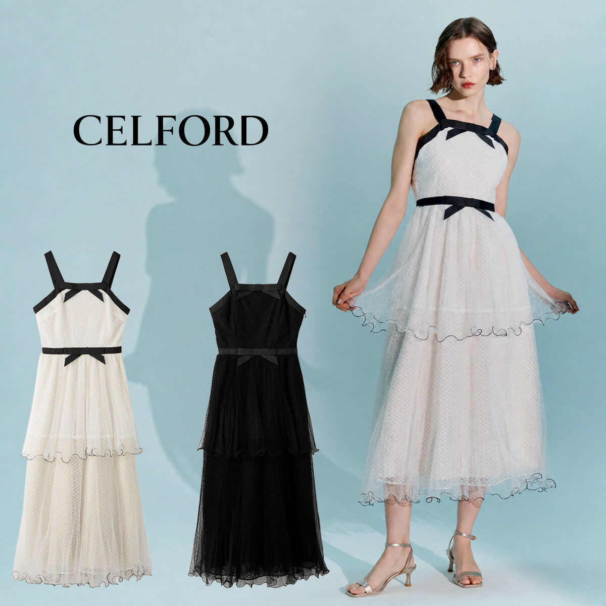 美品！CELFORD ノースリーブプリーツロングワンピース 黒/白 楽天市場】ワンピース（ブランドセルフォード・袖の長さノースリーブ