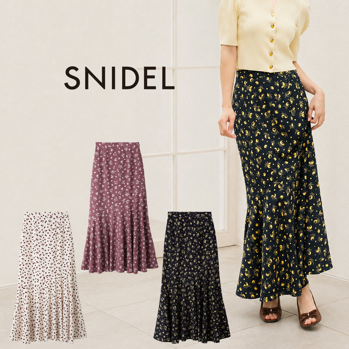 スナイデル SNIDEL Sustainableフルーツプリントマーメイドスカート swfs262084 レディース ロングスカート アシンメトリー ボトムス デート 女子会 2026夏
