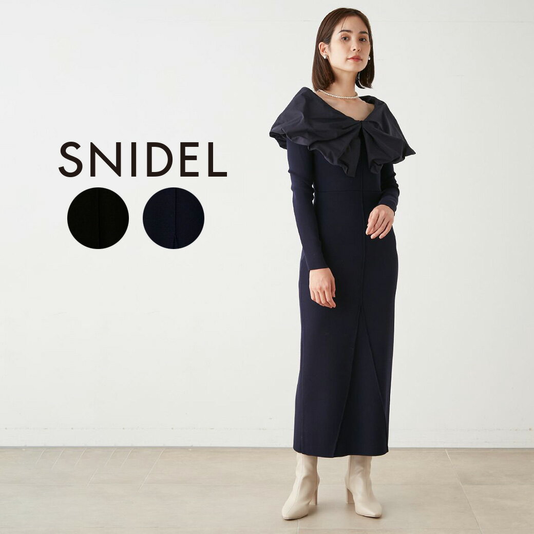 SALE60%OFF SNIDEL スナイデル バルーンカラードッキングニットワンピース swno234125 レディース ロング丈 バルーン襟 小顔効果 スタイルアップ セレクトショップムー