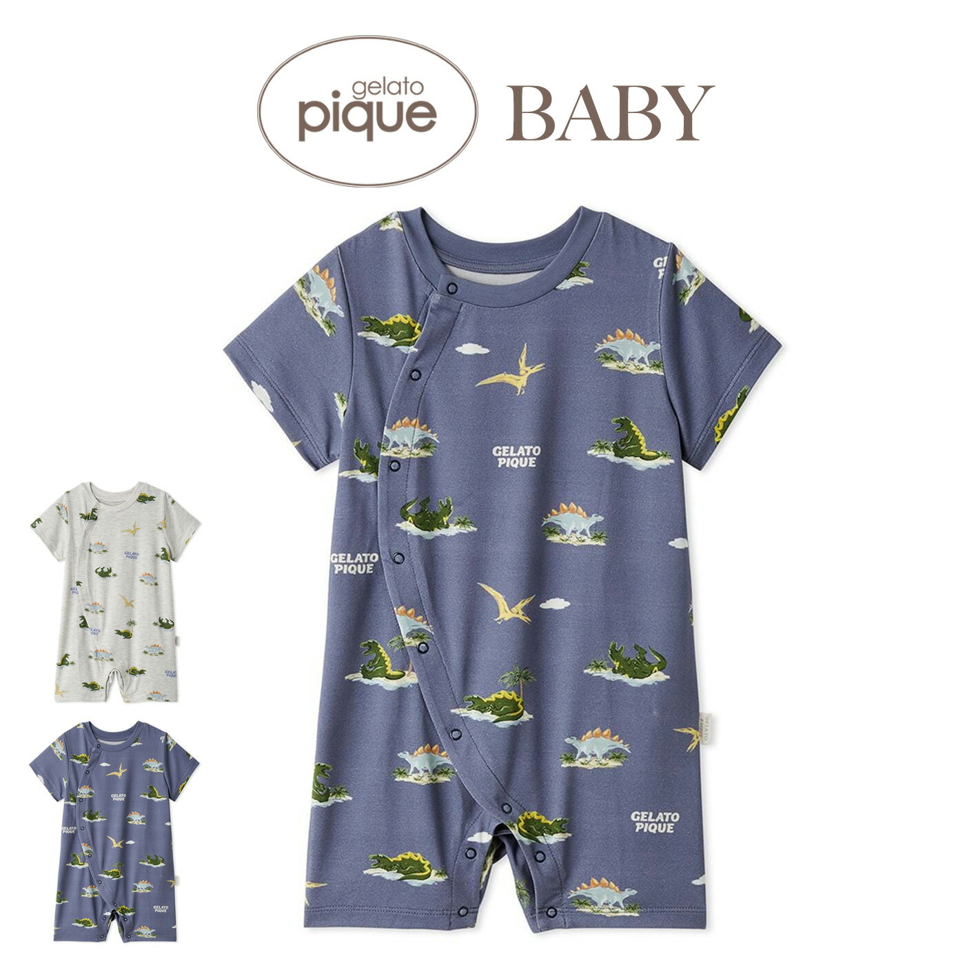 Short Sleeves - ジェラートピケ ベビー gelato pique BABY 接触冷感 スリーピングダイナソー柄ロンパース pbco262368 ジェラピケ 出産祝い 赤ちゃん ベビー服 パジャマ ルームウェア 部屋着 2026夏 ギフト 贈り物 プレゼント セレクトショップムー