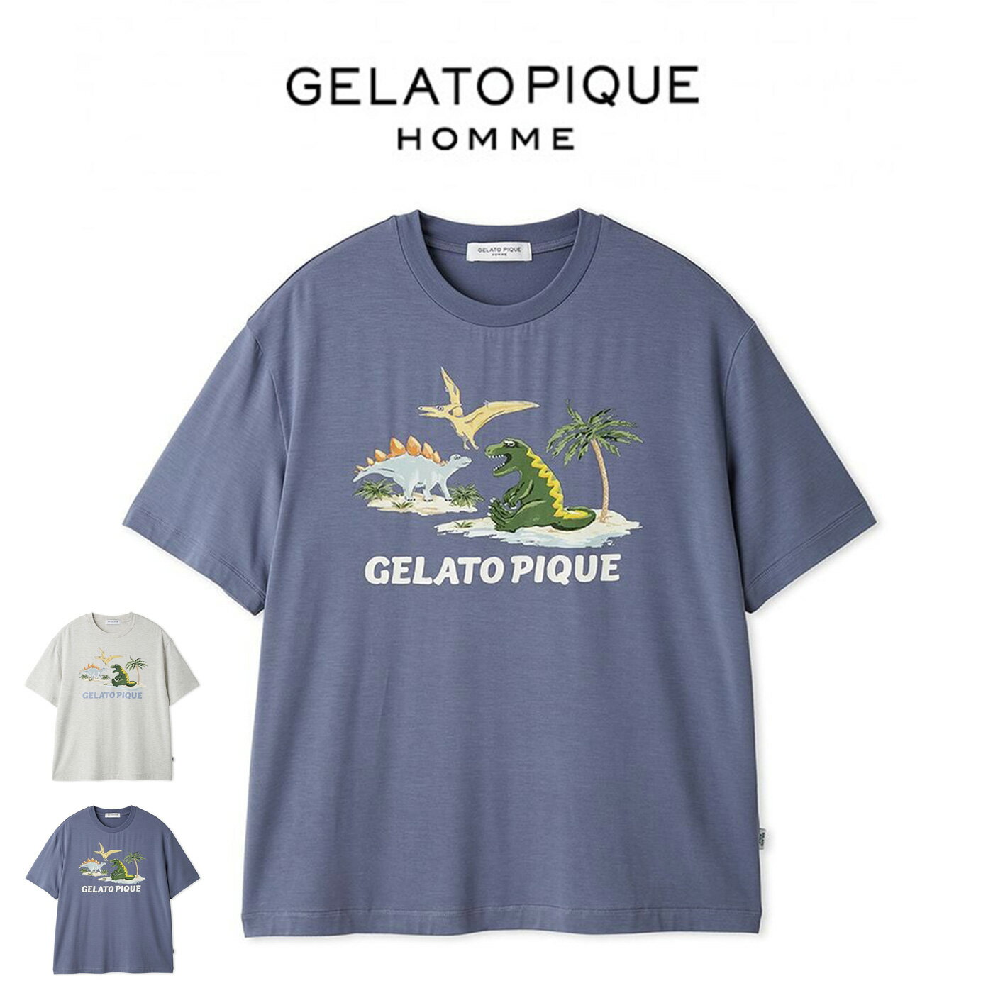 ジェラートピケ オム GELATO PIQUE HOMME 接触冷感 スリーピングダイナソーワンポイントTシャツ pmct262921 父の日 ジェラピケ メンズ パジャマ ルームウェア 部屋着 ひんやり 2026夏 ギフト プレゼント セレクトショップムー