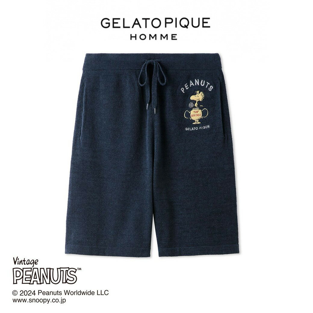 GELATO PIQUE HOMME ジェラートピケ オム PEANUTS TENNIS ジャガードハーフパンツ pmnp242952 メンズ ボトムス 部屋着 ルームウェア パジャマ ウッドストック コラボ ギフト プレゼントにおすすめ 2024夏 セレクトショップムー