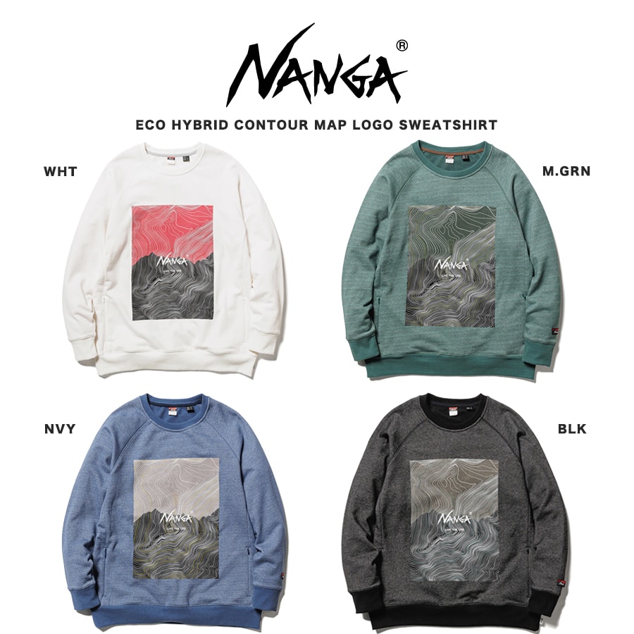 (秋の早割10%OFFSALE)NANGA ナンガ 通販 ECO HYBRID CONTOUR MAP LOGO SWEATSHIRT/エコ ハイブリッド コントアー マップ スウェットシャツ アウトドアトレーナー ユニセックス リサイクル素材 ギフトにおすす