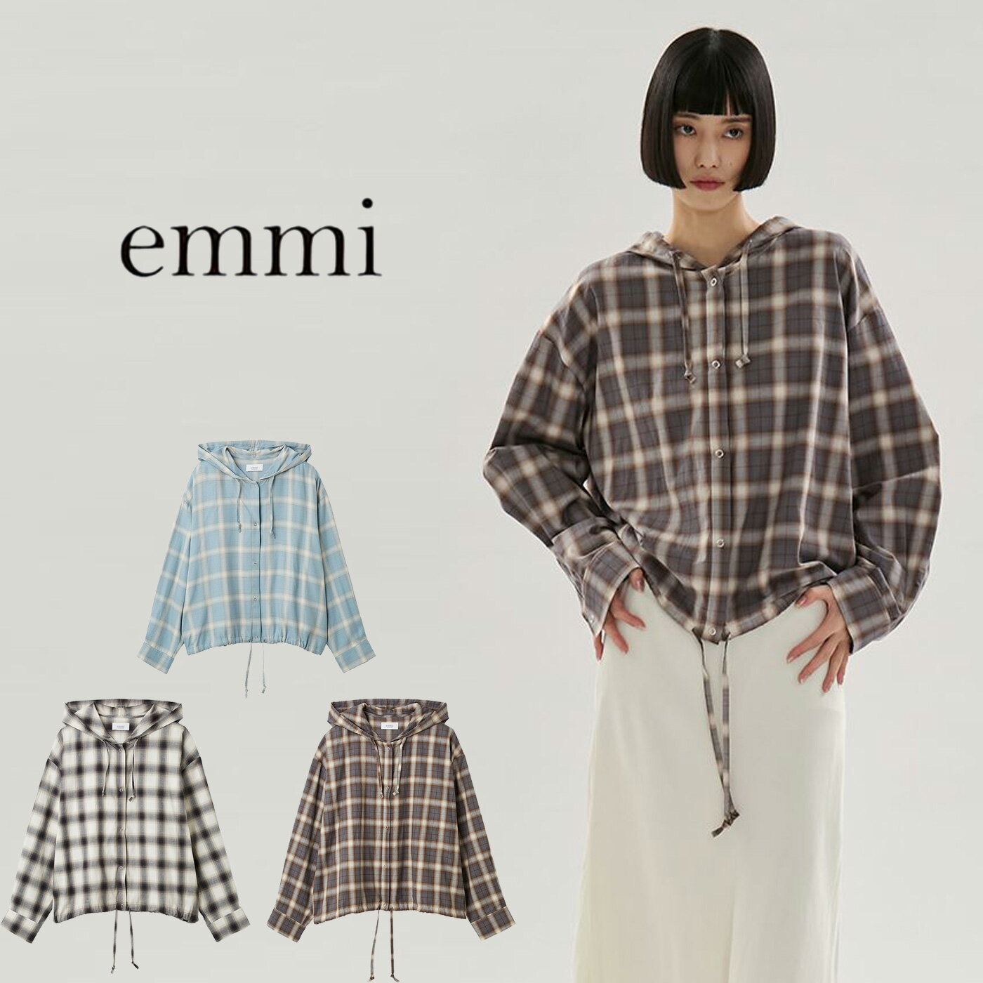 エミ ウェア emmi WEAR チェックフーディーシャツ 13wfb261043 レディース ブラウス パーカー アウター カジュアル 2026春 セレクトショップムー