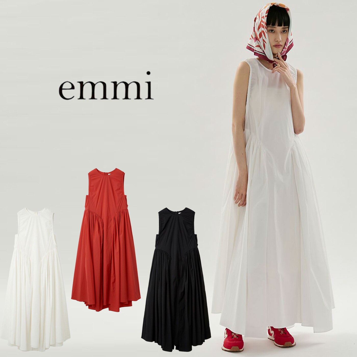 (予約)エミ ウェア emmi WEAR ギャザーフォルムナイロンワンピース 13wfo261052 (3月下旬以降入荷) レディース ロングワンピース スポーティー ノースリーブ 2026春 セレクトショップムー【P10】