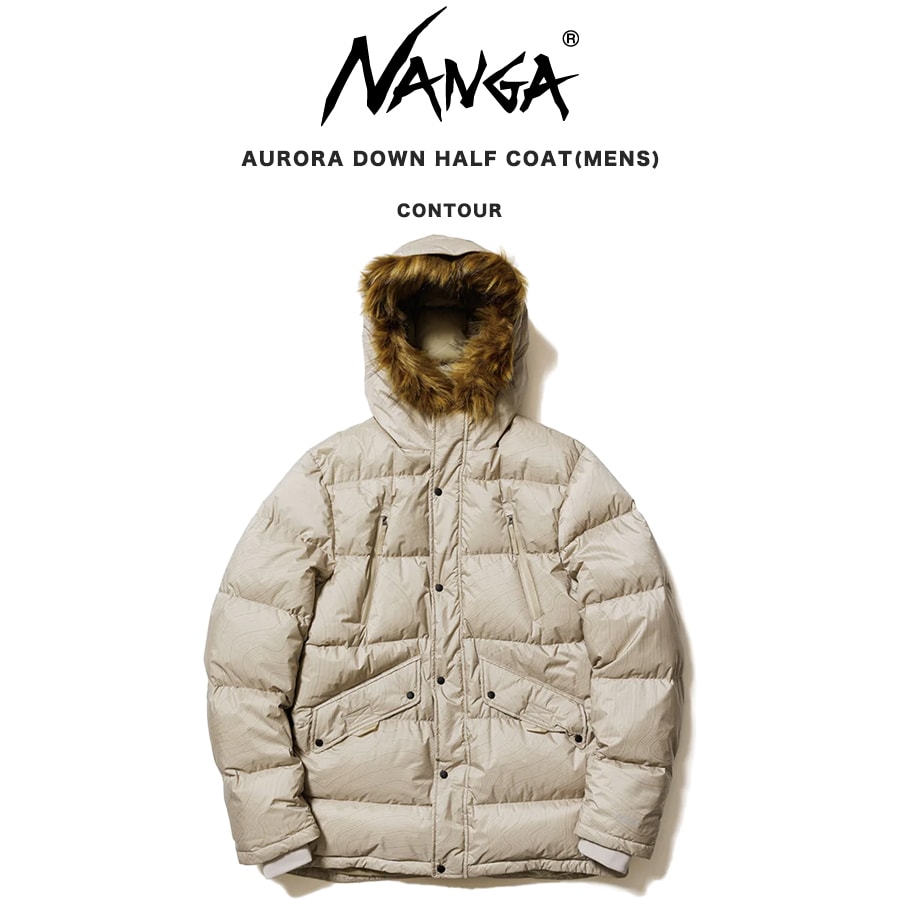 SALE40%OFF NANGA ナンガ AURORA DOWN HALF COAT オーロラダウンハーフコート(メンズ) CONTOURシリーズ 等高線柄モデル 防水防風性 ファー脱着可能 スパニッシュダックダウン(760FP) 冬キャンプ プレゼント