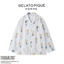 ジェラートピケ オム GELATO PIQUE HOMME PEANUTS 総柄シャツ pmft251907 ジェラピケ スヌーピー メンズ パジャマ ルームウ...