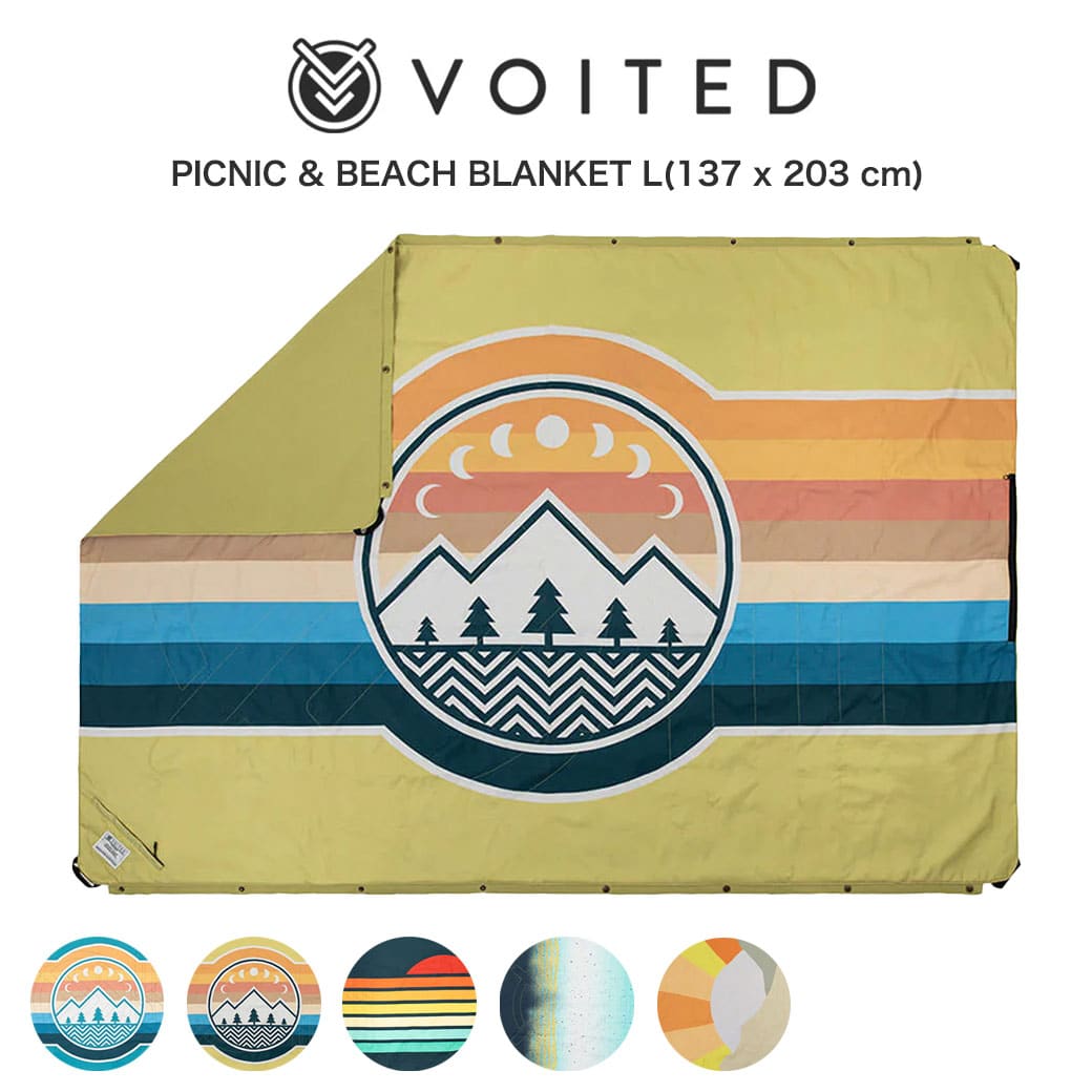 VOITED ボイテッド COMPACT PICNIC & BEACH BLANKET Lサイズ コンパクト ピクニック＆ビーチブランケット バンライフ キャンピングカー 車中泊 封筒型 寝袋 クッション シュラフ 布団 ポンチョ 大判ラグ 洗濯機・乾燥機可能