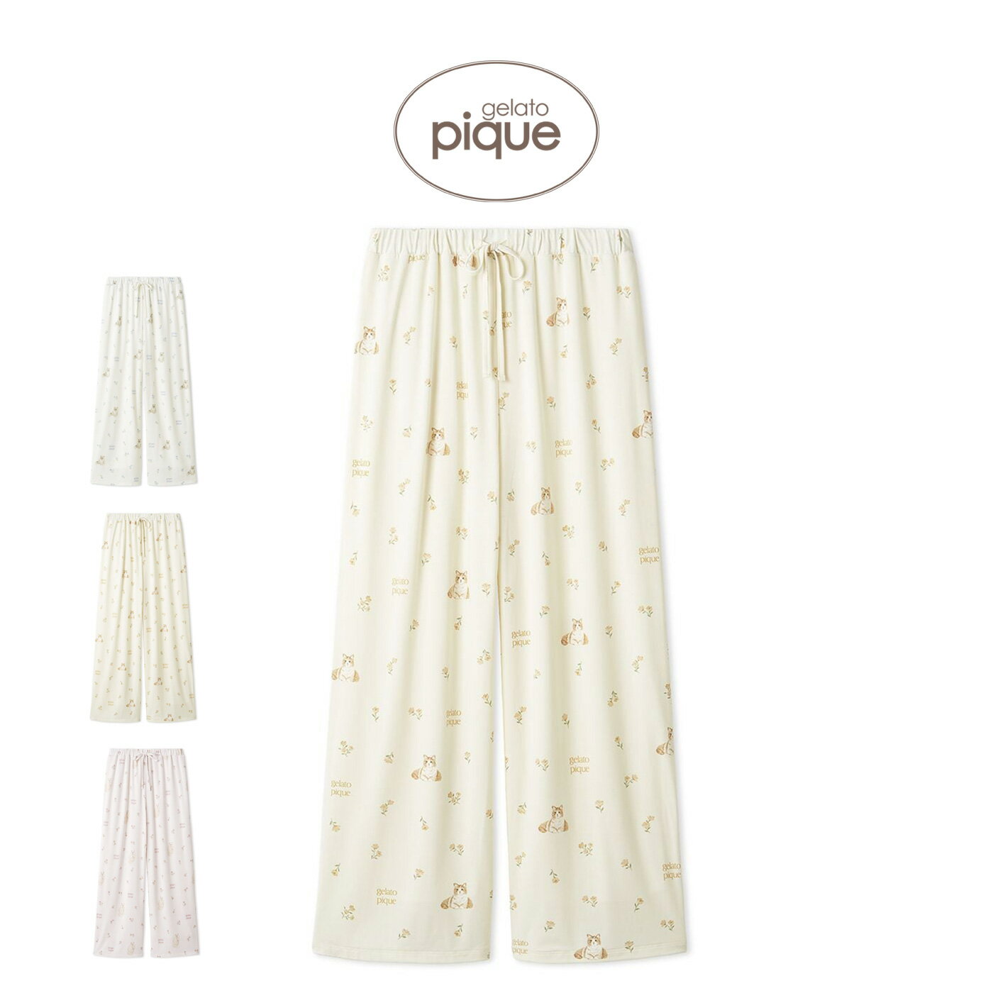 ジェラートピケ gelato pique フラワーキャット柄ロングパンツ pwcp261305 ジェラピケ 猫柄 パジャマ 部屋着 ルームウェア レディース 2026春 プレゼントにおすすめ セレクトショップムー