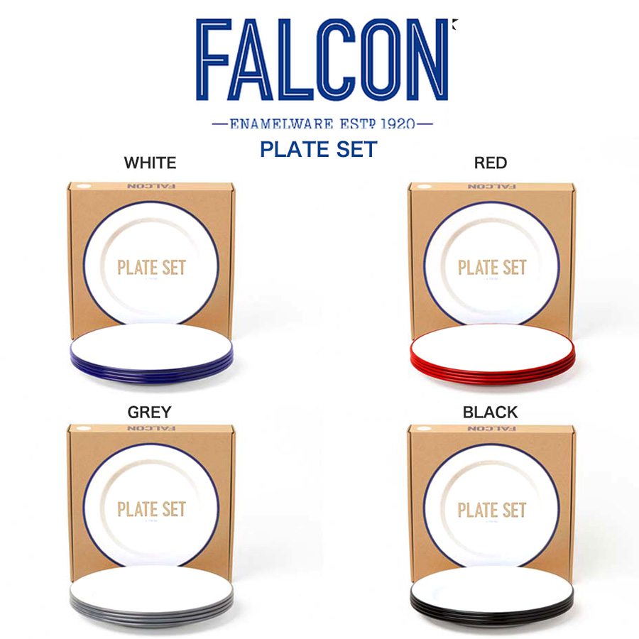 楽天セレクトショップ　ムーFALCON ファルコン ホーロー PLATE SET プレートセット 4枚セット 琺瑯 ホーロー 食器 ラシックデザイン キャンプ アウトドア パーティー デイリー BBQ インテリア ギフトにおすすめ