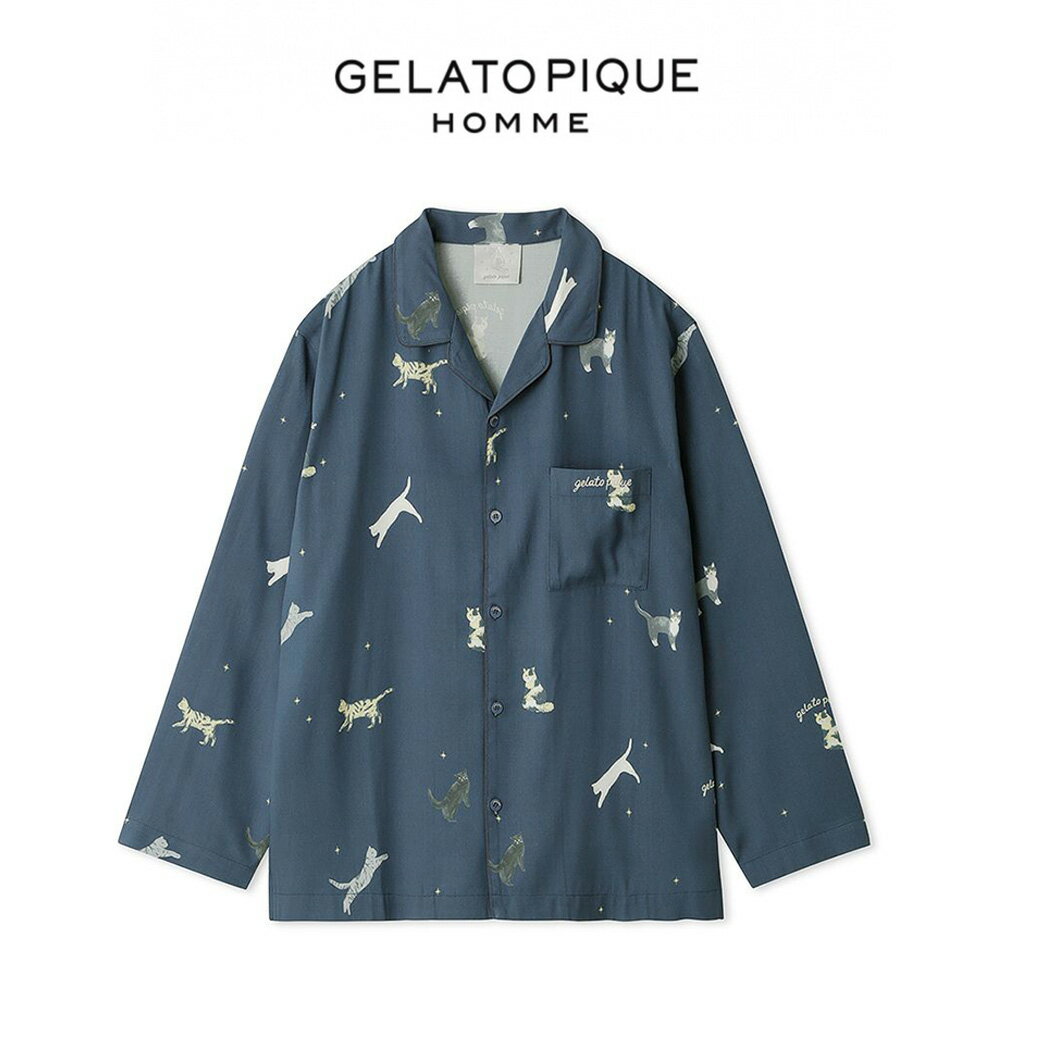 ジェラートピケ パジャマ メンズ GELATO PIQUE HOMME ジェラートピケ オム ネコ柄シャツ pmft241323 ジェラピケ メンズ パジャマ ルームウェア トップス 部屋着 猫好き ねこ CAT ペアコーデ 新生活 ギフト プレゼント 2024春 セレクトショップムー【S10】