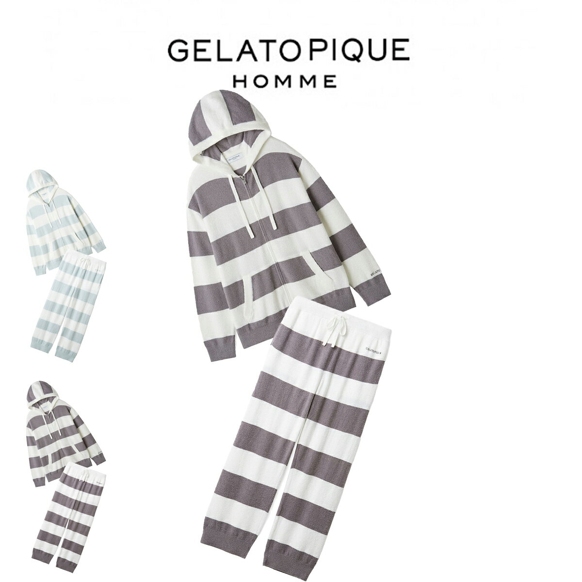 ジェラートピケ オム GELATO PIQUE HOMME スムーズィー2ボーダーパーカー&ロングパンツ pmnt261901set pmnp261903 メンズ 部屋着 ルームウェア 上下セット パジャマ ジェラピケ 2026春 プレゼントにおすすめ セレクトショップムー【P10】