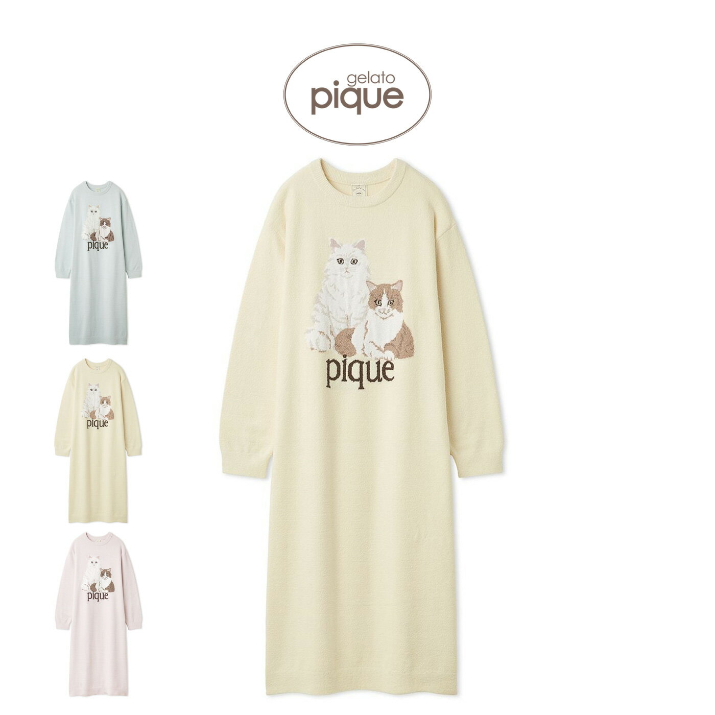 ジェラートピケ gelato pique エアリーモコキャットジャガードワンピース pwno261036 ジェラピケ 猫 ルームウェア 部屋着 パジャマ レディース 2026春 ギフト プレゼントにおすすめ セレクトショップムー