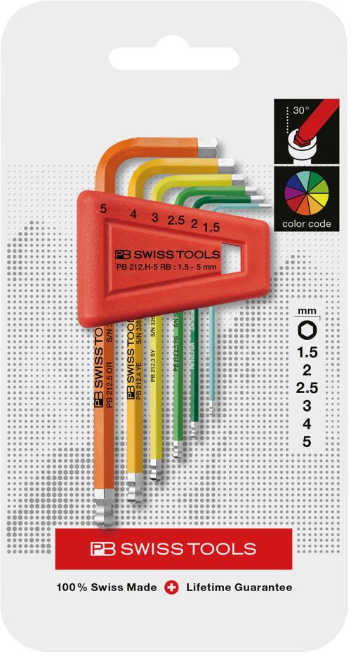 PB SWISS TOOLS 212.H-5RBCN ボール付レインボーレンチセット 台紙付