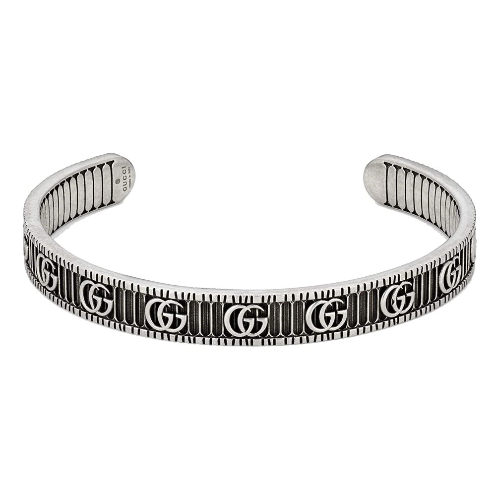 【送料無料】グッチ ブレスレット バングル GUCCI アクセサリー メンズ 551903 J8400 0811 シルバー925 ダブルG ストライプ ブラック×シルバー【プレゼント】【ブランド】【セール】