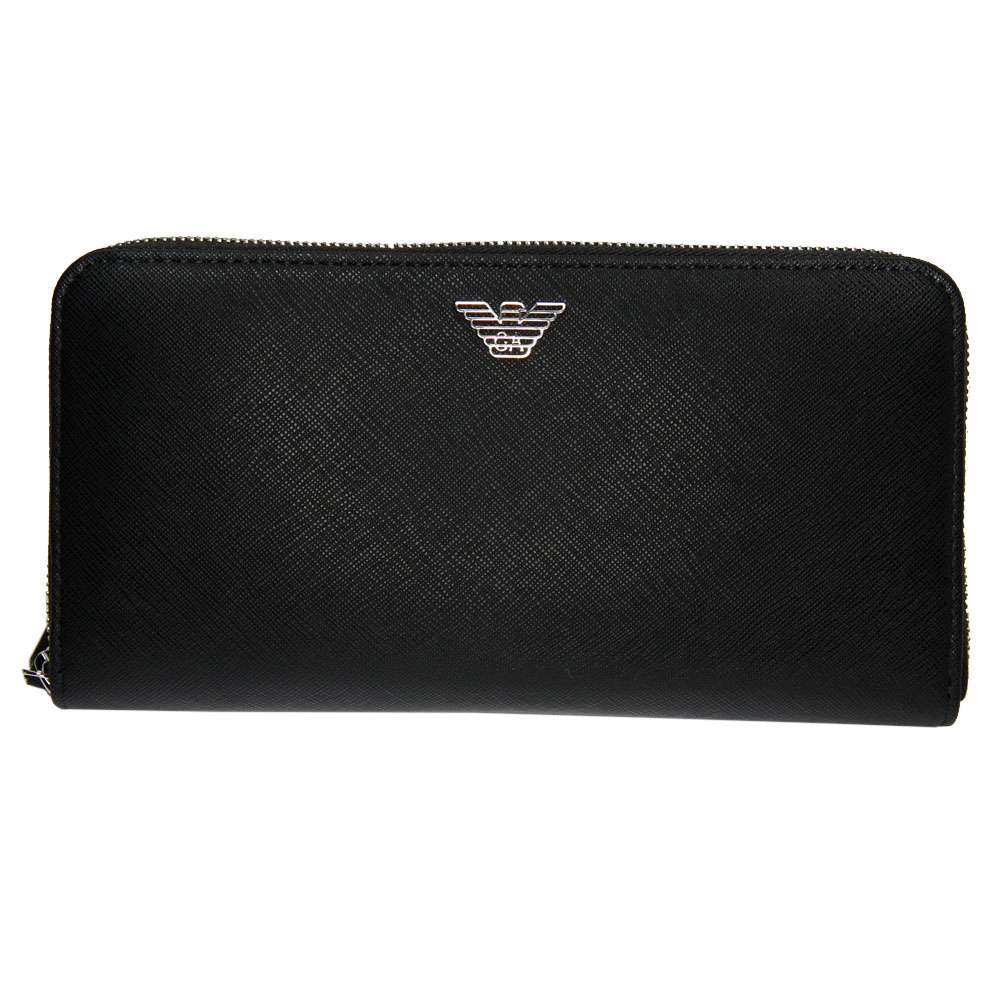 【送料無料】EMPORIO ARMANI 長財布 エンポリオアルマーニ 財布 メンズ レディース Y4R169 Y138E 81072 BLACK ブラック ASV ラウンドファスナーウォレット 再生サフィアーノレザー製 イーグルプレート付き【あす楽対応】【ブランド】