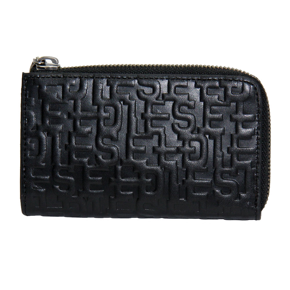 ディーゼル 【送料無料】ディーゼル キーケース キーポーチ カードケース DIESEL メンズ X09339 P0556 T8004 KEY POUCH ブラック×グレー バイカラー モノグラム 本革 革 レザー【あす楽対応】【ブランド】【プレゼント】【セール】