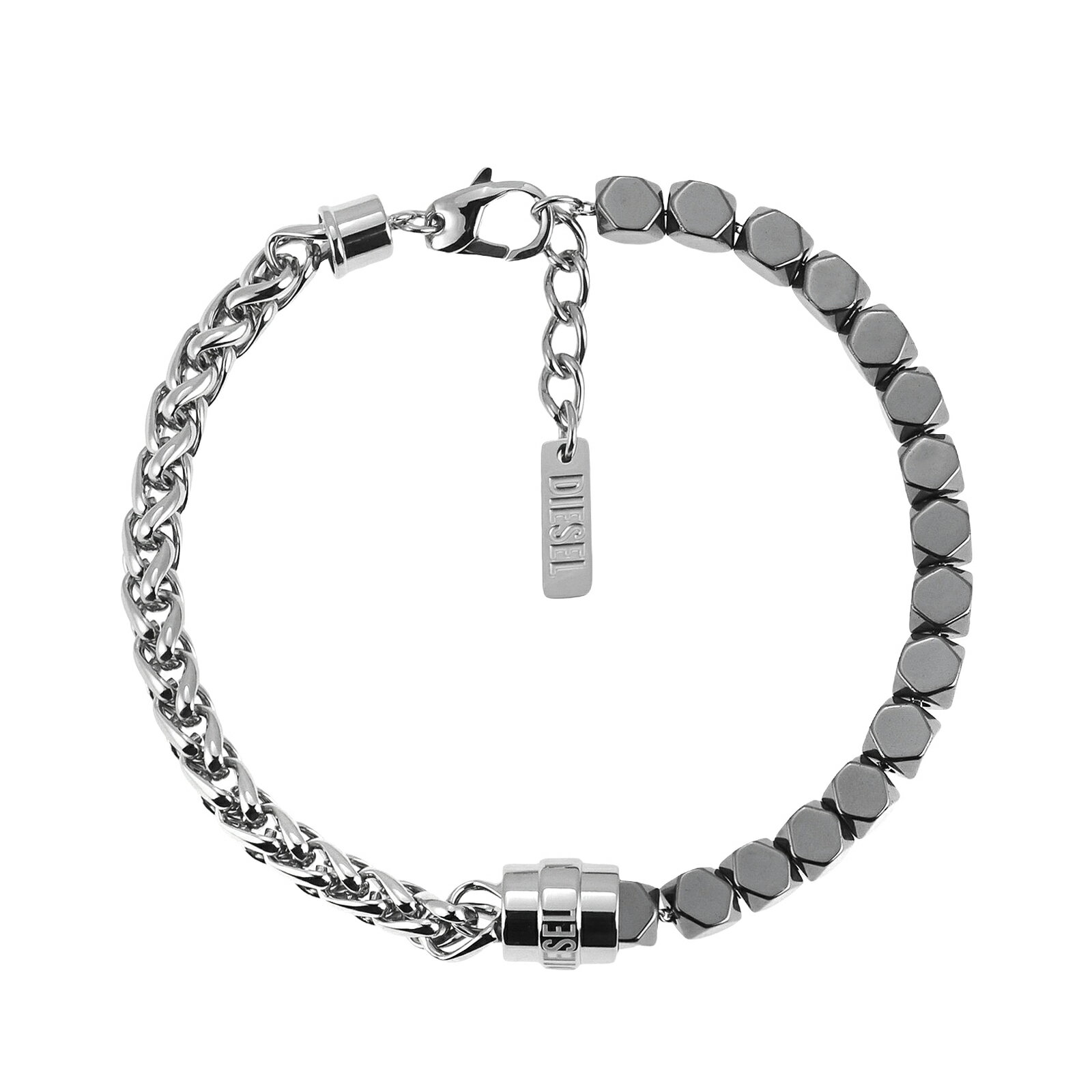 【送料無料】DIESEL ディーゼル ブレスレット ツートーンチェーン＆ビーズブレスレット メンズ レディース ユニセックス DX1647931 Stainless steel and hematite beaded bracelet ブレス アクセサリー ジュエリー シルバー×ブラック【ブランド】【プレゼント】