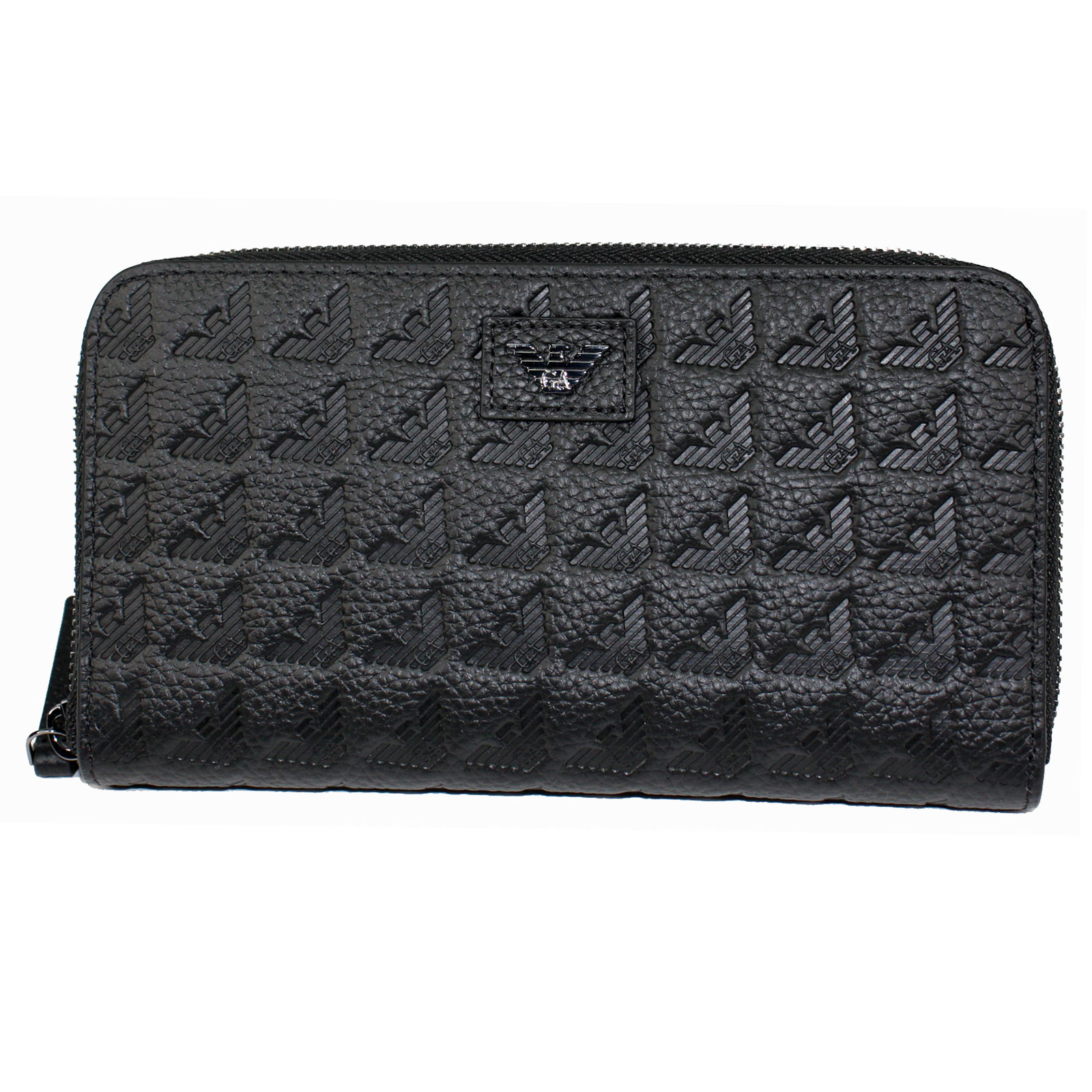 【送料無料】EMPORIO ARMANI エンポリオアルマーニ 長財布 財布 ラウンドファスナーウォレット レザー オールオーバーエンボスイーグル メンズ 男性用 EM001739 AF14774 UC001 ブラック ロゴ 本革 革 型押し エンポリ【ブランド】【プレゼント】