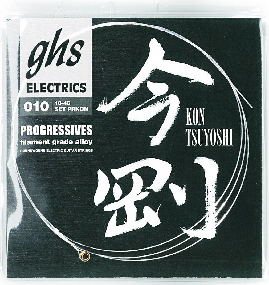 日本を代表するスタジオミュージシャン：今 剛（ こん つよし）氏 もProgressivesを長年愛用しているギタリストのひとりです。誰もが一度は耳にしているであろう数々の名曲を彩るギターサウンドは今剛氏とGHS／プログレッシヴのタッグにより産み出されているのです。そんな今剛氏の愛用のセットが、日本人初のGHSシグネチャー弦として商品化。 Progressivesは、非常に軽くて丈夫な弦。独自開発の”フィラメント・グレード・アロイ”と言う磁気を帯びた合金製のワイアーの採用により、ロングサスティーンで音色は非常にブライト。オールジャンルに対応出来る幅を持ってます。 ゲージ：010, 013, 017, PR26, PR36, PR46