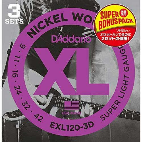 D'Addario EXL120-3DBP SuperLight ボーナスパック ダダリオ エレキギター弦