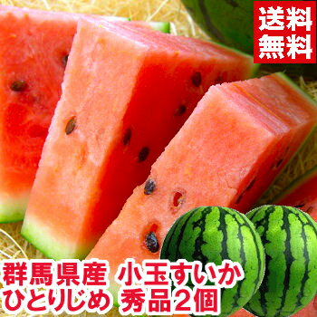 群馬県産 小玉すいか ひとりじめ 2個冷蔵庫に丸々入る食べ切りサイズ皮の際まで甘〜い果汁たっぷり♪北海道、沖縄、一部離島は別途1,000円
