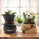 植木鉢 多肉植物鉢 サボテン鉢 花器鉢 樹脂 クロネコ ナマケモノ 可愛い動物 かわいい 底穴付き 黒猫 チェシャ ユニック ミニ植物適用 プランター容器 園芸...