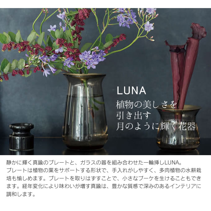 【土日祝もあす楽】KINTO LUNA ベース 8×13cm キントー ／ ベース 一輪挿し 真鍮 真ちゅう 多肉植物 水耕栽培 花器 フラワーベース 花瓶 ガラス 北欧 シンプル おしゃれ ブランド 水栽培 お花 切り花 生花 玄関 インテリア リビング 2