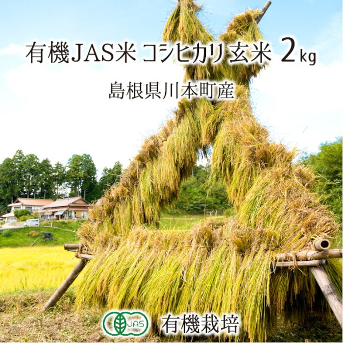 有機JAS認定米 コシヒカリ 玄米 2kg 無農薬 有機栽培 はで干し 天日乾燥 自家採種 島根県川本町 2021年産 単一生産者米 送料無料