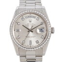 【中古】【1年間保証】ROLEX ロレックス デイデイト 118346 Pt950 プラチナ シルバー文字盤 10Pダイヤ ダイヤベゼル K番 自動巻き 腕時計...