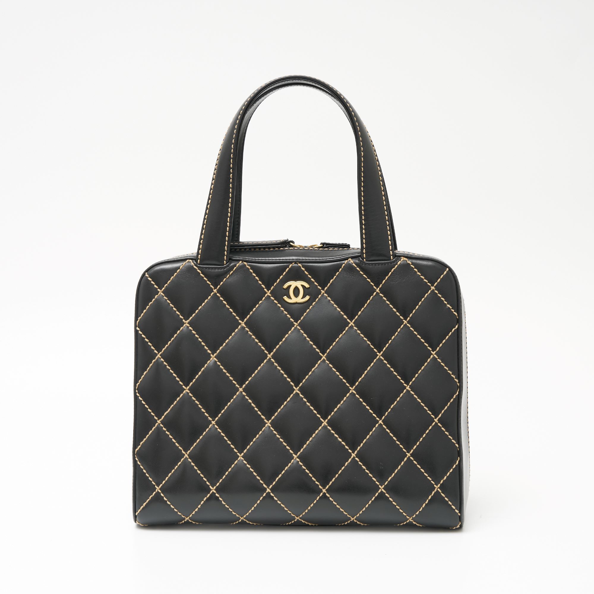 【中古】CHANEL シャネル ワイルドステッチ ハンドバッグ 手提げ レザー ブラック×ゴールド 7番台（2001年頃〜製造）ココマーク レディース