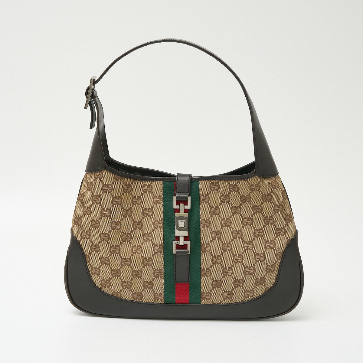 【中古】GUCCI グッチ ジャッキー ショルダーバッグ 00963 肩掛け ハンドバッグ GGキャンバス×レザー ベージュ×ウェブストライプ