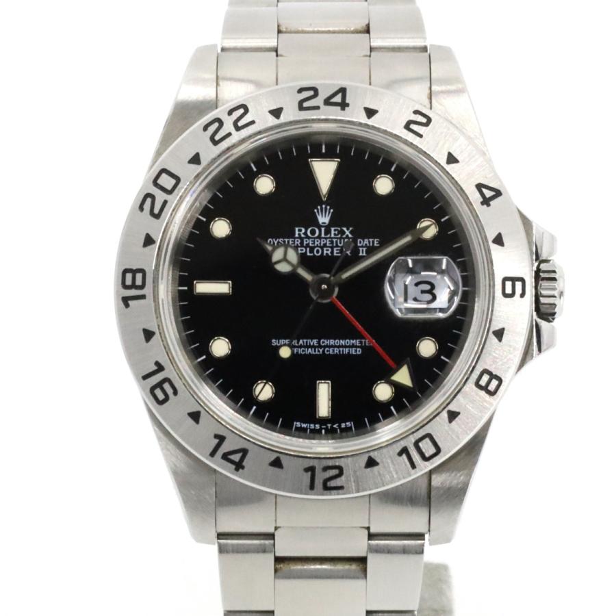 【中古】【5万円割引!! 3月限定SALE!!】ROLEX ロレックス エクスプローラーII 16570 SS ブラック文字盤 U番 自動巻き 腕時計【1年間保証・OH済】