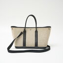 【中古】HERMES エルメス ガーデンパーティTPM ハンド ショルダーバッグ トワルアッシュレザー アイボリー×ブラック×シルバー金具 □I刻印