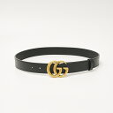 【中古】GUCCI グッチ レザー ベルト（ダブルG バックル） 414516 AP00T 1000 革 レザー ブラック×ゴールド金具 小物 メンズ