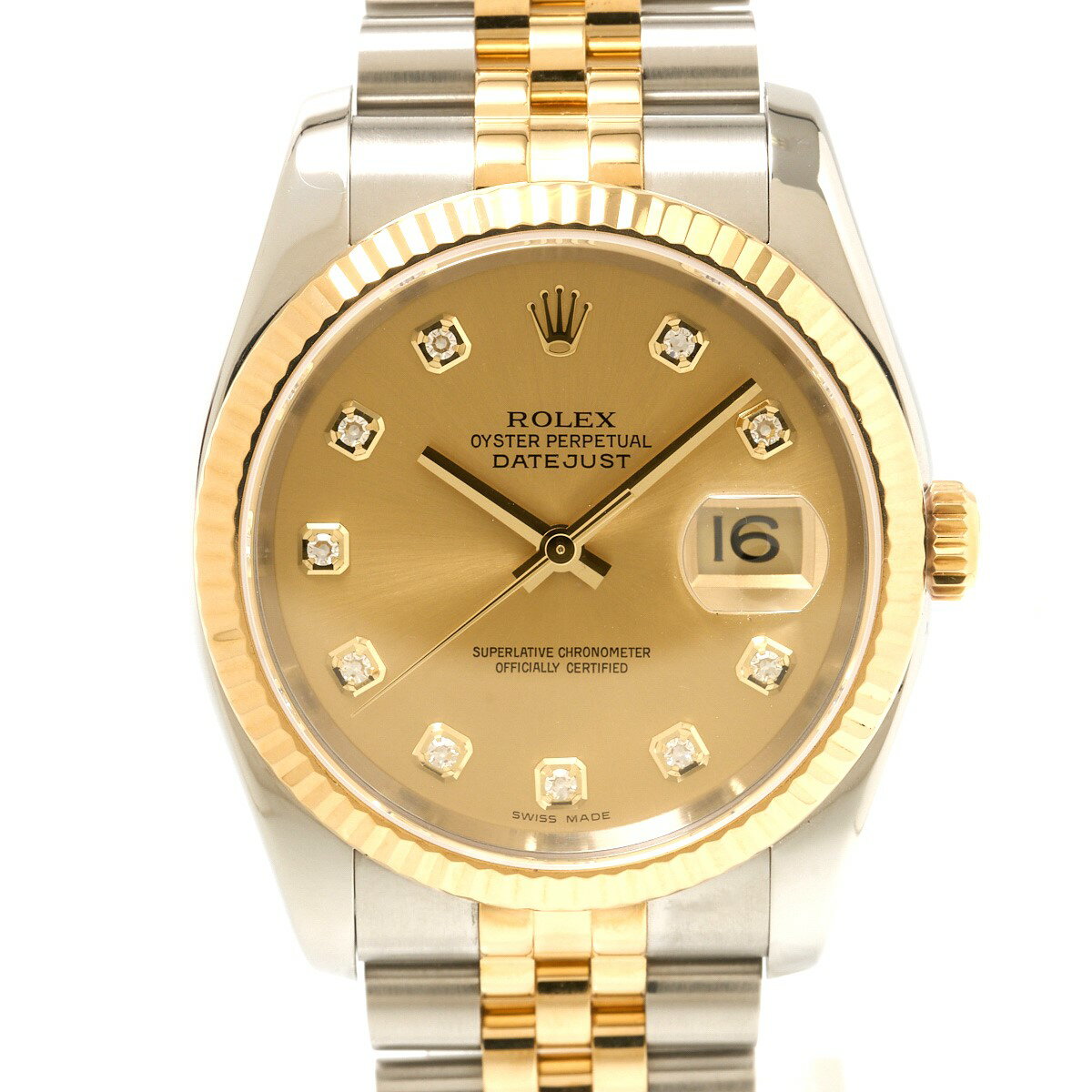 【中古】【1年間保証・仕上げ済】ROLEX ロレックス デイトジャスト 116233G K18YG 10Pダイヤ シャンパン文字盤 ゴールド D番 自動 腕時計