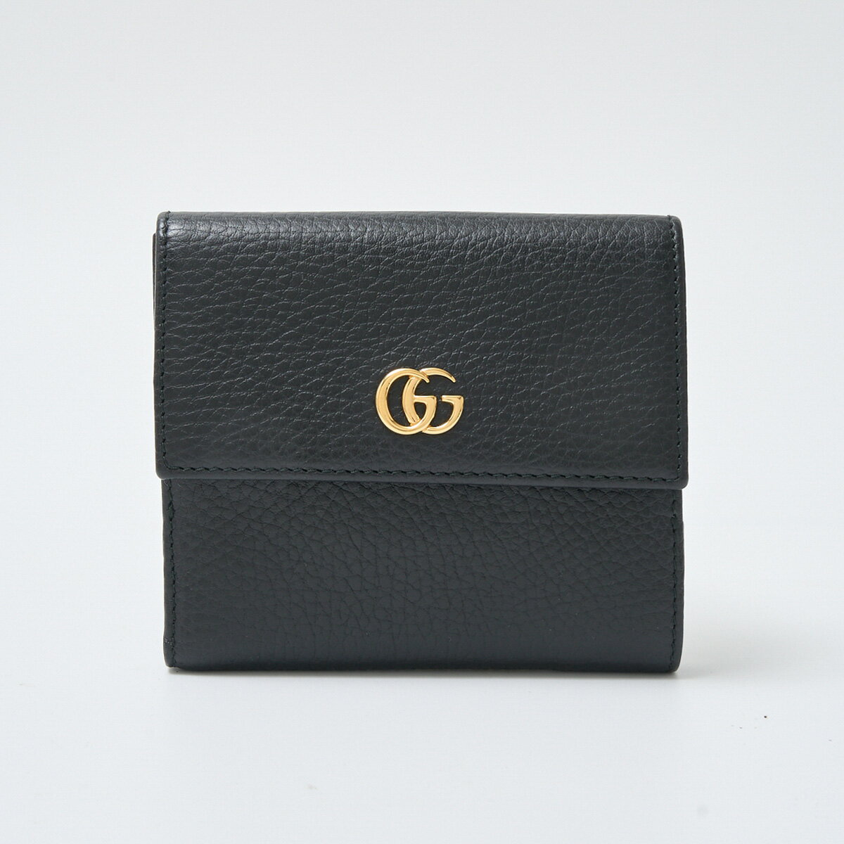 【中古】GUCCI グッチ GGマーモント 二つ折り財布 456122 コンパクト ミニ ウォレット レザー ブラック×ゴールド金具 ダブルG レディース メンズ