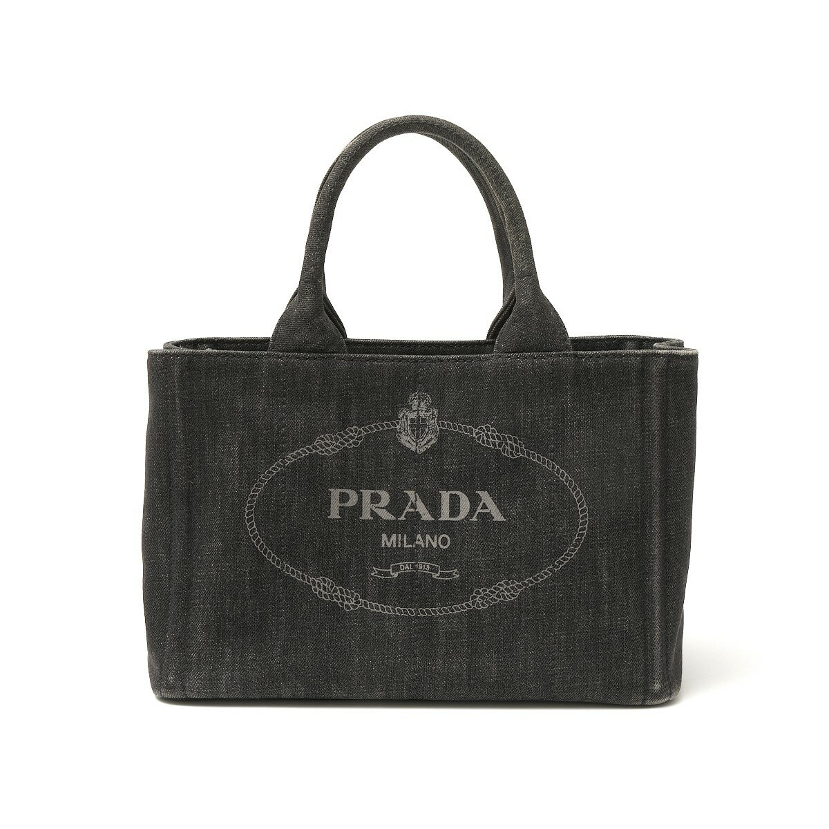 【中古】PRADA プラダ カナパ 1BG439 2WAY ハンド トート ショルダーバッグ キャンバス×サフィアーノレザー デニムブラック×ゴールド レディースのサムネイル