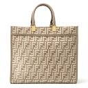 【中古】FENDI フェンディ フェンディ サンシャイン ミディアム 8BH386AQF4F0E65 2WAY トート ショルダーバッグ レザー×シェニール グレージュ