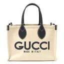 【中古】GUCCI グッチ 日本限定 GUCCI プリント ミニ トートバッグ 772144 FACVW 8941 ハンドBAG コットンリネン×GGスプリーム×レザー ベージュ