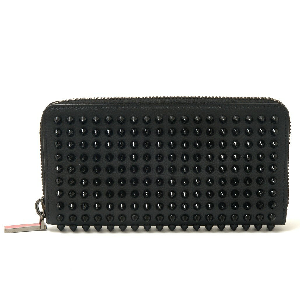 【中古】Christian Louboutin クリスチャンルブタン パネトーネ ラウンドファスナーウォレット 長財布 レザー ブラック×レッド×ガンメタル金具