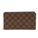 【中古】LOUIS VUITTON ルイヴィトン ポルトモネ・ジップ N61728 ウォレット 長財布 ダミエ・エベヌ×レザー ブラウン×ゴールド レディース