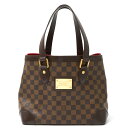 【中古】LOUIS VUITTON ルイヴィトン ハムステッド PM N51205 トート ハンドバッグ ダミエ・エベヌ×レザー ブラウン×レッド×ゴールド レディース