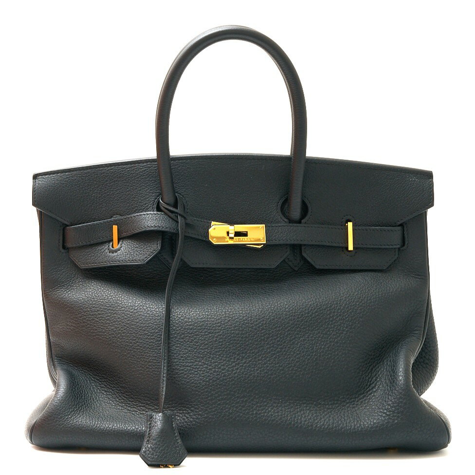 【中古】HERMES エルメス バーキン 35 □F刻印（2002年頃製造） ハンドバッグ トリヨンクレマンス レザー ブラック×ゴールド金具 レディースのサムネイル
