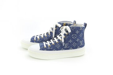 【中古】LOUIS VUITTON ルイヴィトン ハイカット スニーカー 1A4VT4 靴 シューズ モノグラム・デニム ステラー・ライン 37 1/2 ブルー×ホワイト