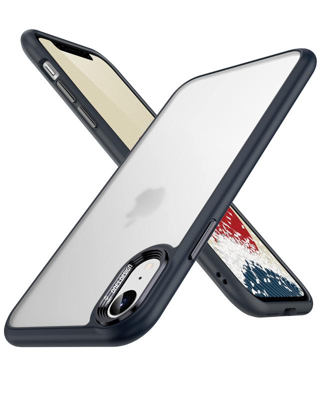 ONES 艶消し iPhone XR ケース 米軍MIL規格 耐衝撃 エアバッグ 『 レコード盤の質感◉レンズ プロテクター ✚ 全アルミ合金ボタン ✚ 透明·マット感·PCガードボード ✚ 黒·シリコンバンパー 』