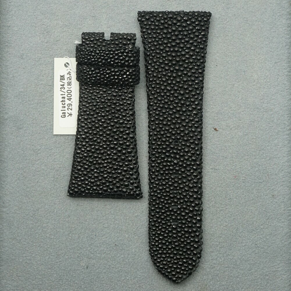 【デッドストック】ガルーシャベルト ブラック 34mm Galuchat/34/BK long ハンドメイド 25-M-214