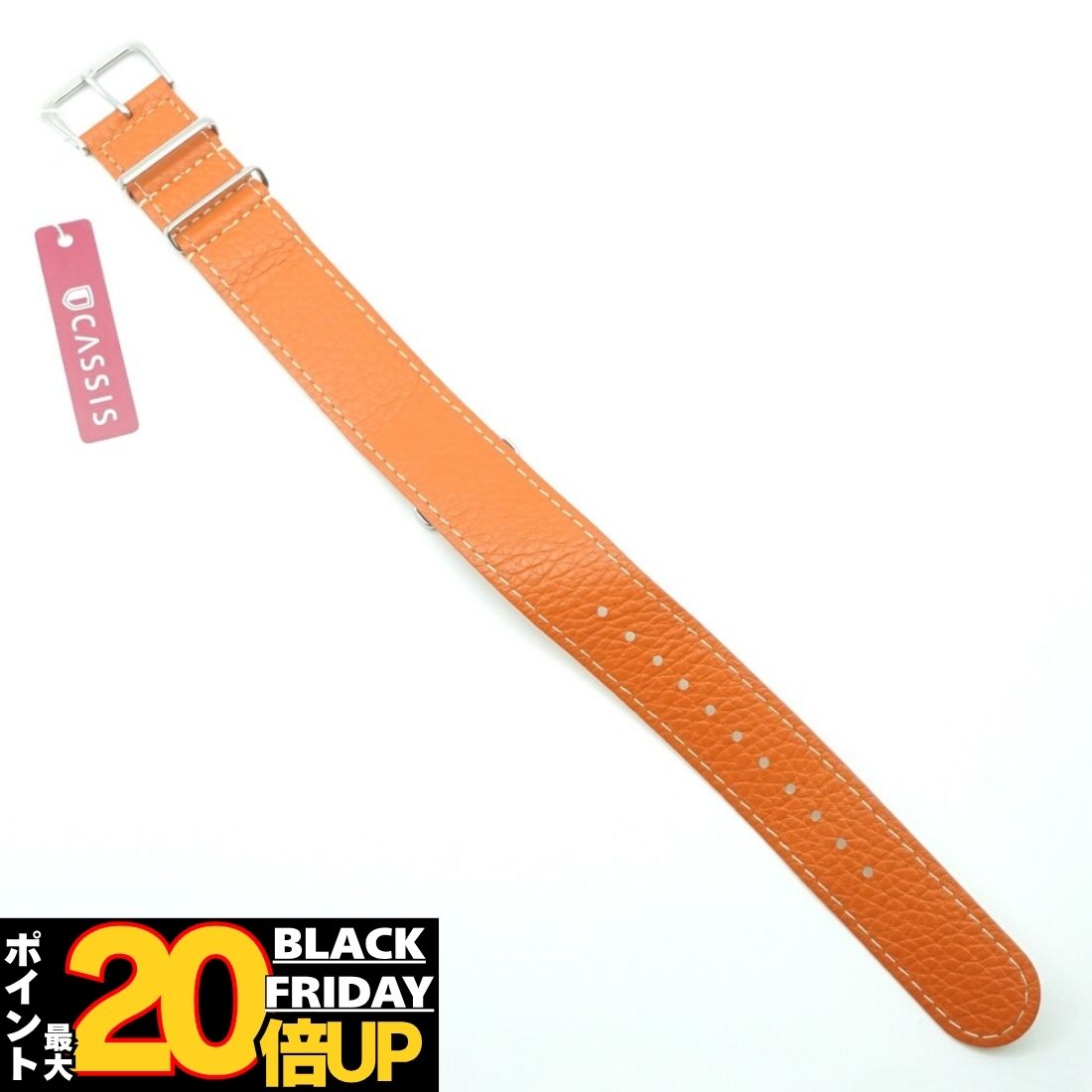 【Max30%クーポン配布中～11/20】CASSIS カシス 牛革ナトーバンド 22mm メンズ 革 カーフ オレンジ 腕..