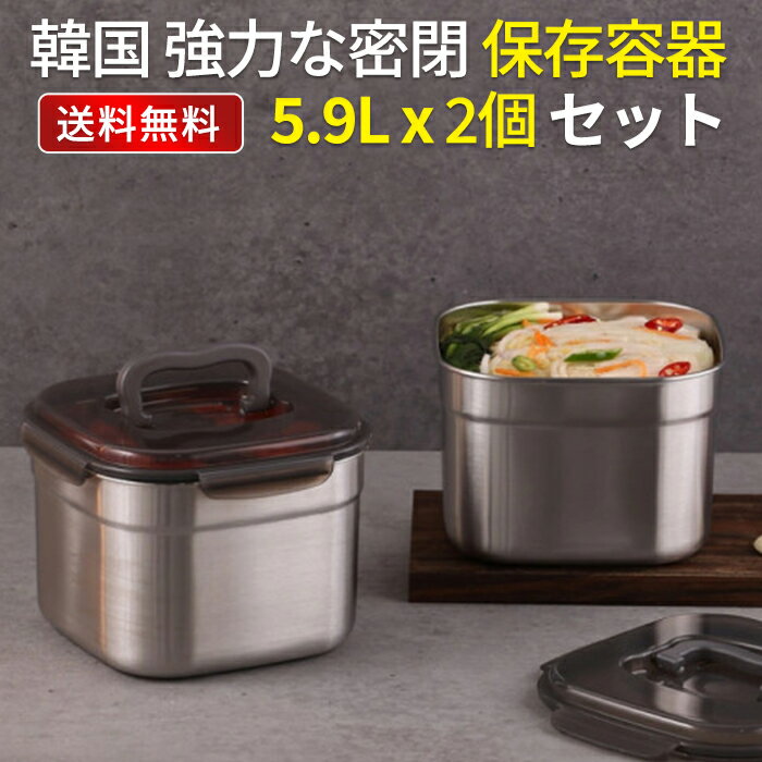 【送料無料】韓国 保存容器 5.9L x 2個 セット 強力な密閉 保存容器 セット ステンレス 保存容器 2個組 | シリコンパッキン 密閉容器 冷蔵庫 整理 整頓 保存 野菜 食品保存容器 キッチン用品 ステンレス 保存容器 韓国人気 キッチングッズ 保管 保存ケース ニオイ漏れ防止
